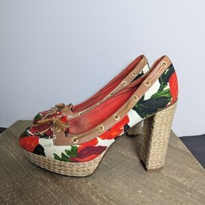 Milly for sperry floral canvas espadrille platform heels 8.5